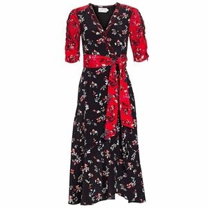 Tanya Taylor Blaire Floral Silk Wrap dress Size 4 Black & Red